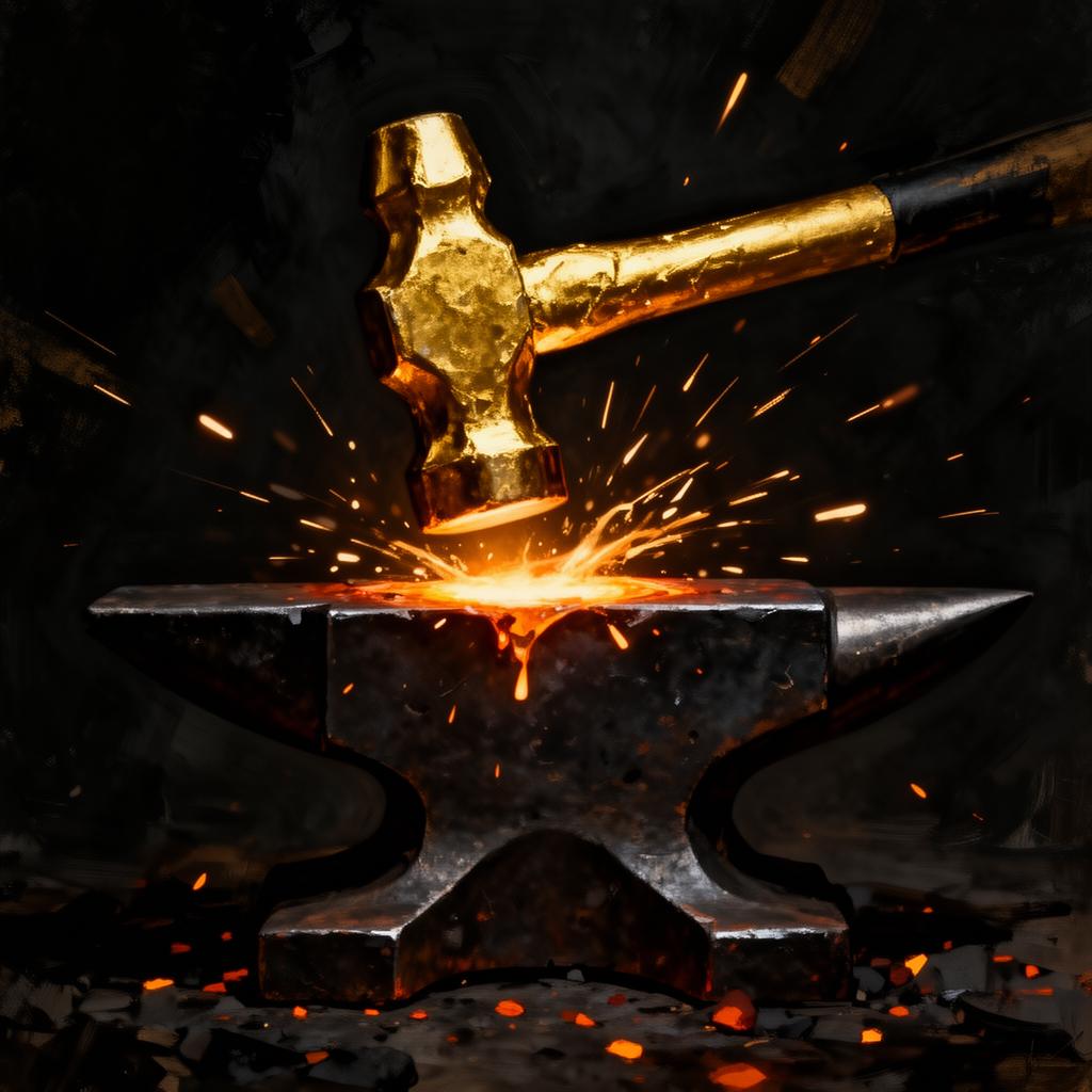Molten gold being forged on an anvil — a visual metaphor for leadership